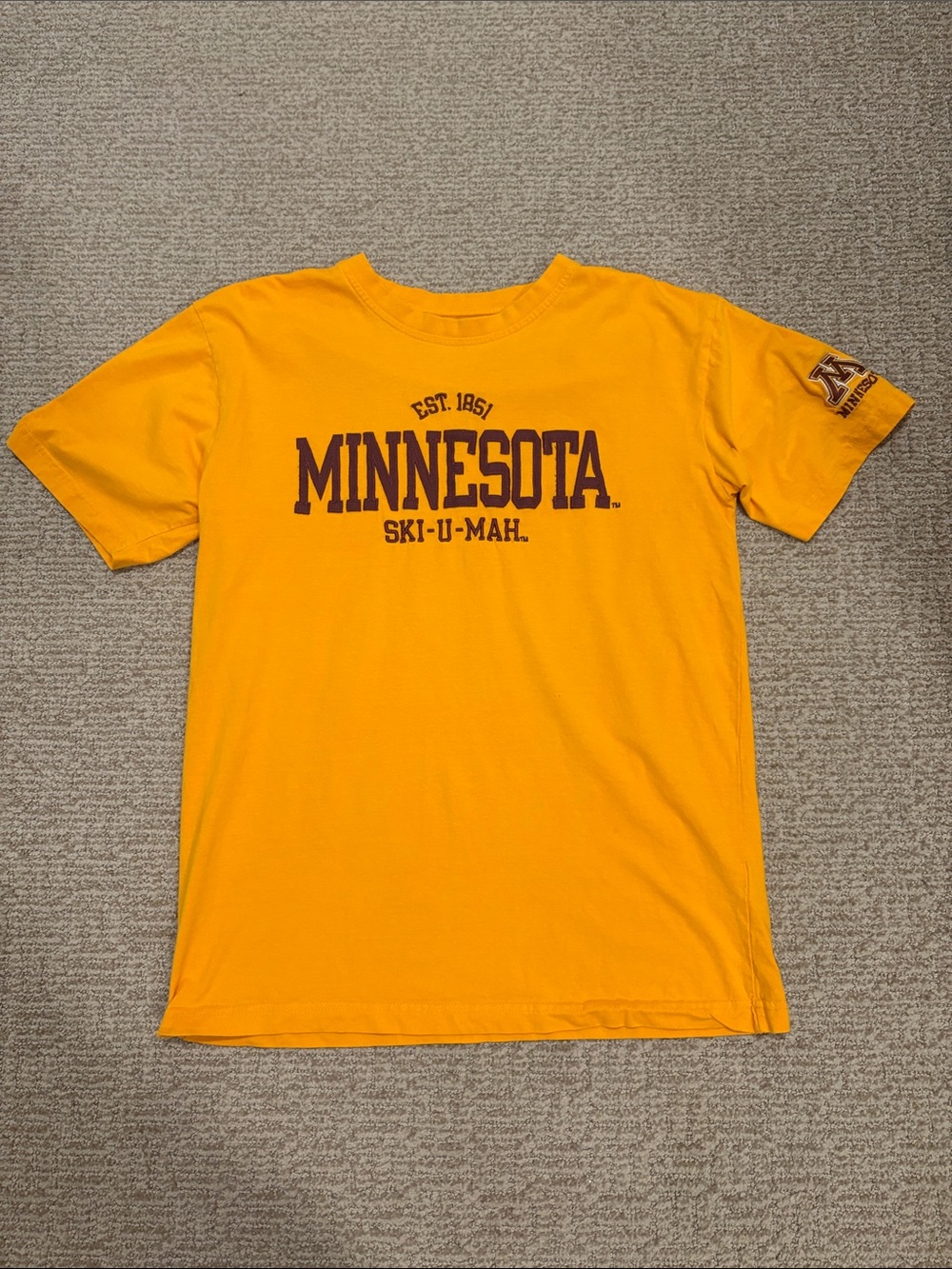 Knights Apparel U of MN Gold Short Sleeve Tee with Maroon Minnesota Graphic